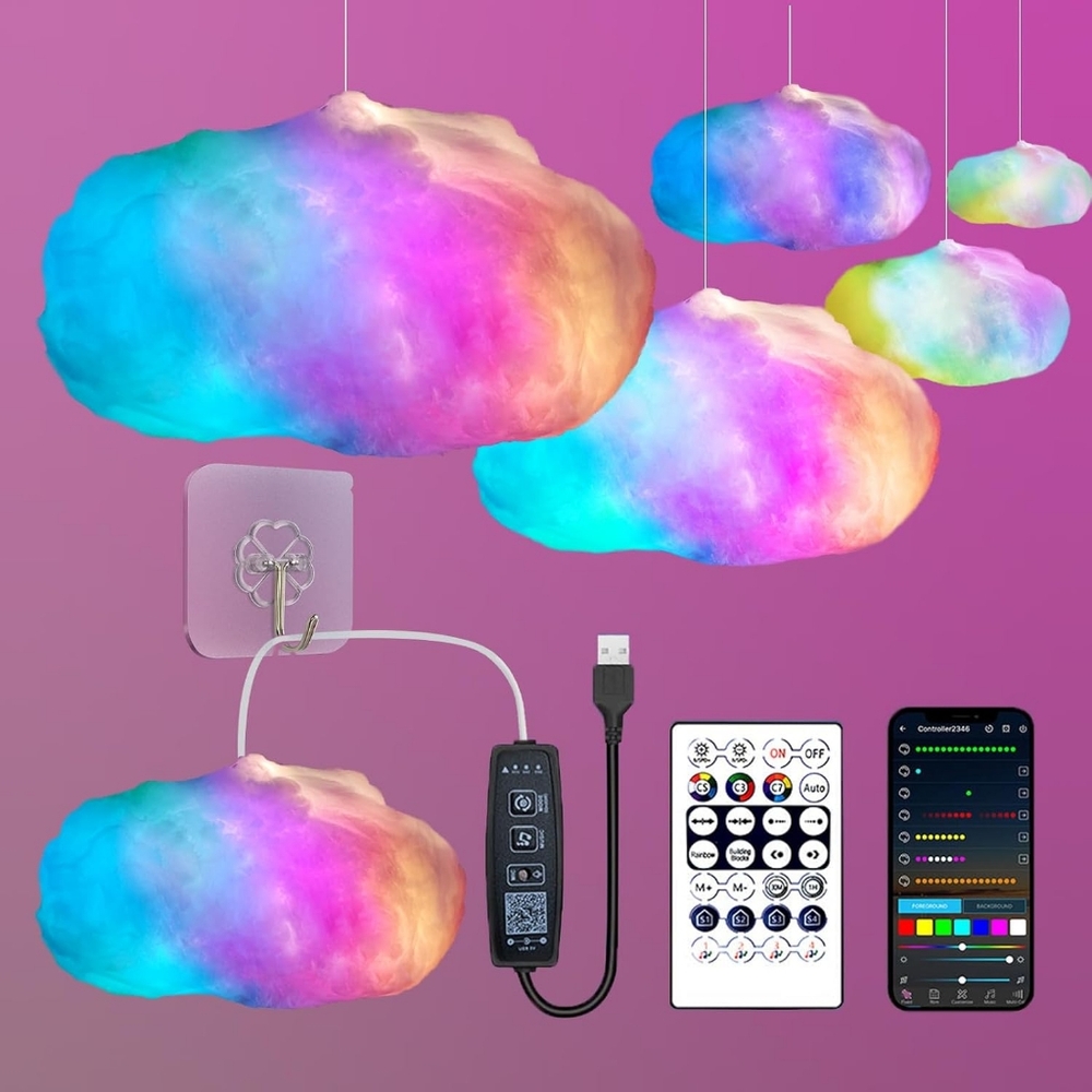 24 inch Lichaser RGB 3D Cloud Led Lights W/2.4G Remote & Bluetooth APP